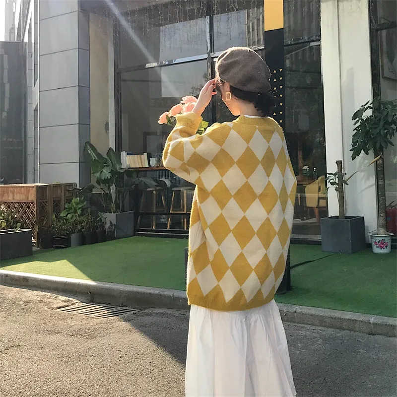 [Korean Style] Hiez Oversized Plaid Knit Sweater