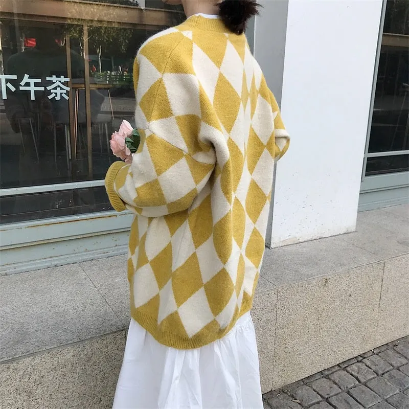 [Korean Style] Hiez Oversized Plaid Knit Sweater