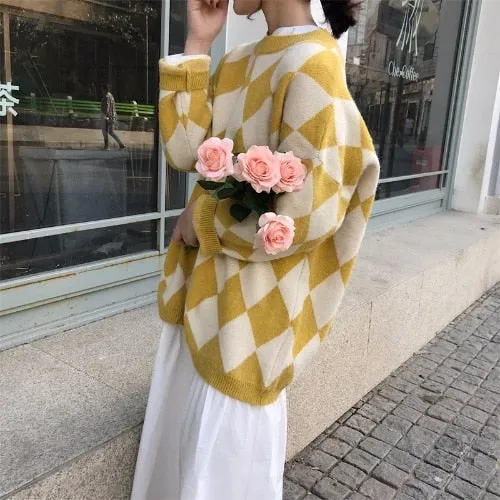 [Korean Style] Hiez Oversized Plaid Knit Sweater