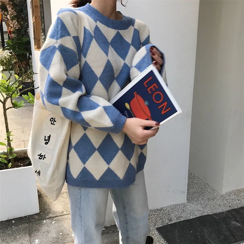 [Korean Style] Hiez Oversized Plaid Knit Sweater