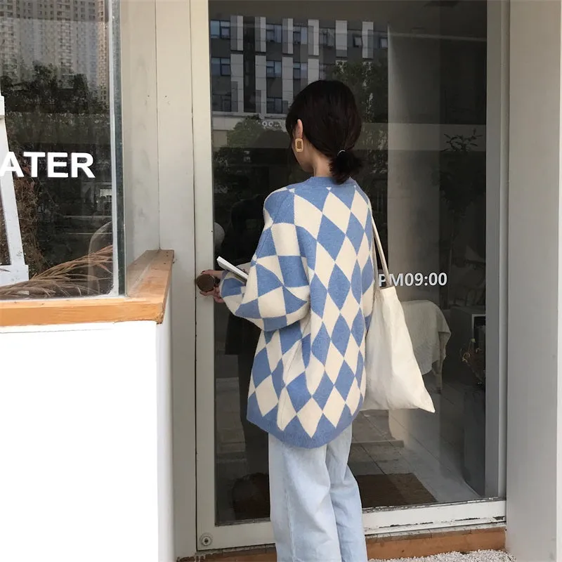 [Korean Style] Hiez Oversized Plaid Knit Sweater