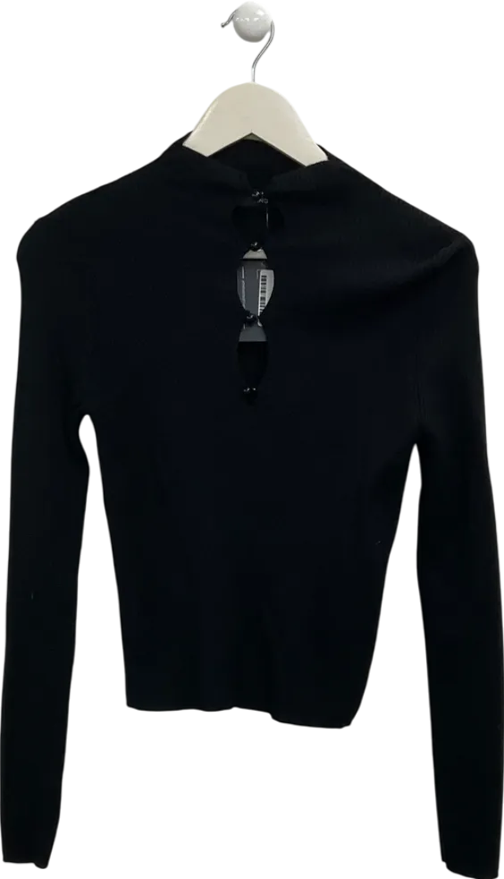 MANGO Black Ribbed Sweater With Buttons UK M