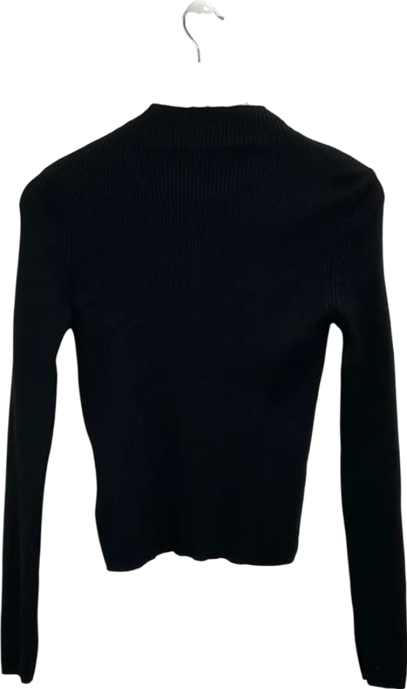 MANGO Black Ribbed Sweater With Buttons UK M