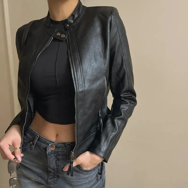 Motorcycle Black Zip-Up Leather Jacket