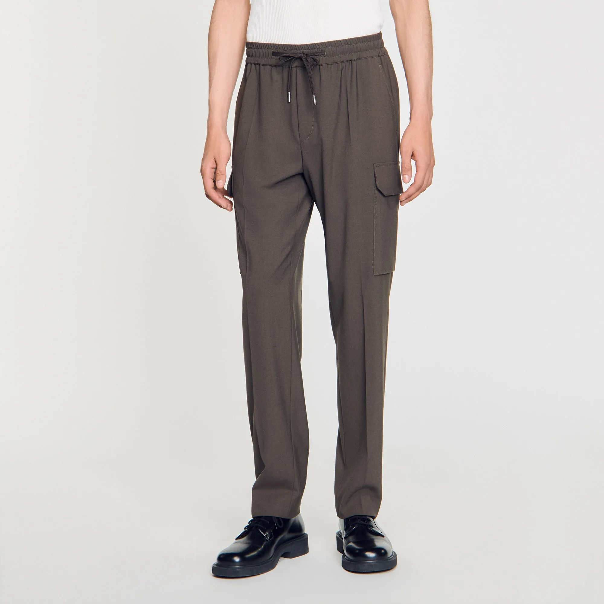New Alpha Cargo Elasticated Cargo Trousers Dark Kaki.