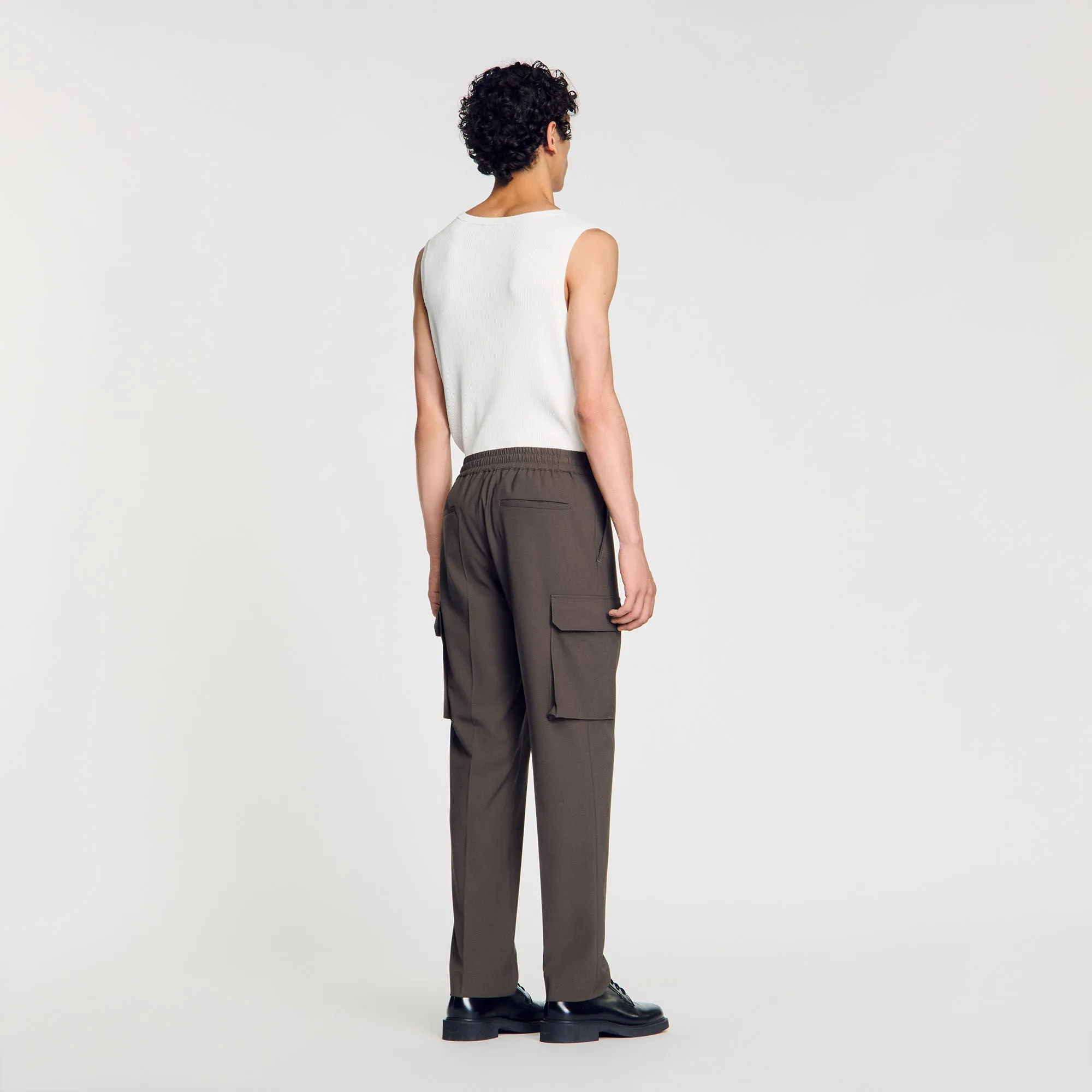 New Alpha Cargo Elasticated Cargo Trousers Dark Kaki.