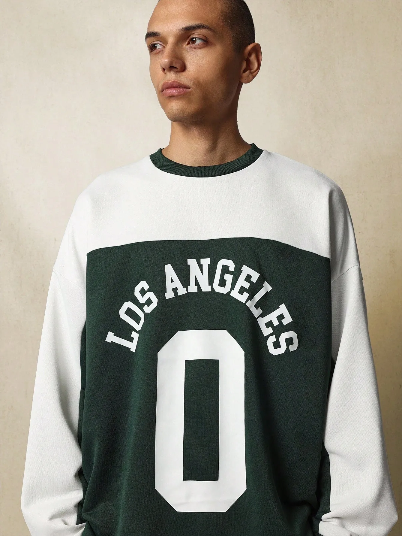 Oversized Fit Contrast Panel Sweatshirt With Los Angeles Graphic Print