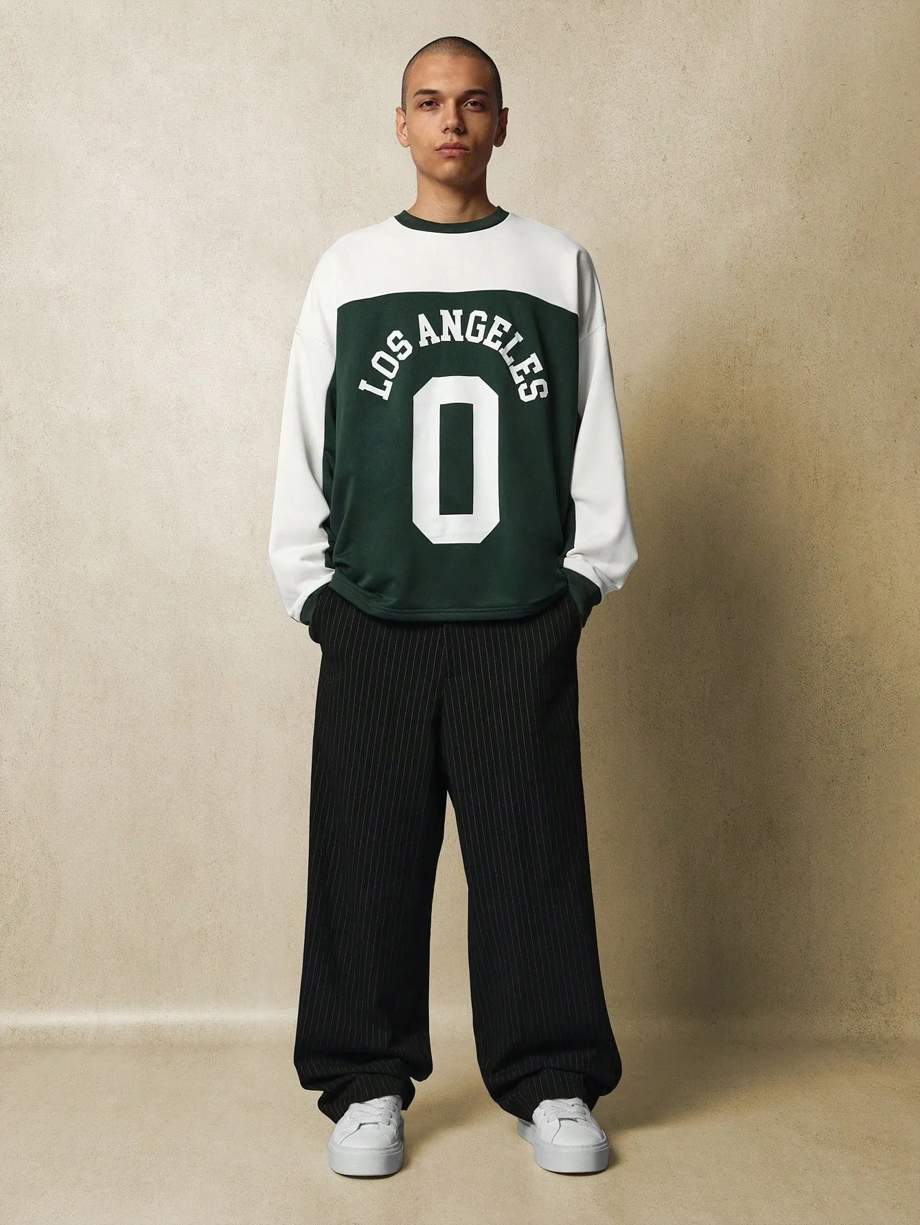 Oversized Fit Contrast Panel Sweatshirt With Los Angeles Graphic Print