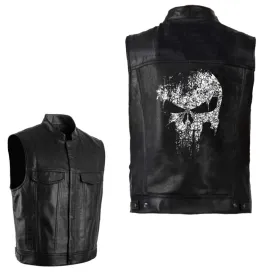PU Vests Men Leather Skull Hip Hop Sleeveless Jackets Punk Rock Waistcoat Streetwear Outerwear Biker Motorcycle Locomotive Coats
