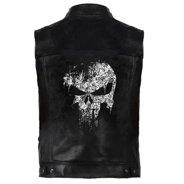 PU Vests Men Leather Skull Hip Hop Sleeveless Jackets Punk Rock Waistcoat Streetwear Outerwear Biker Motorcycle Locomotive Coats