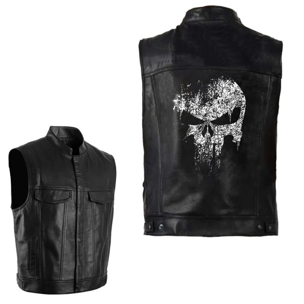 PU Vests Men Leather Skull Hip Hop Sleeveless Jackets Punk Rock Waistcoat Streetwear Outerwear Biker Motorcycle Locomotive Coats