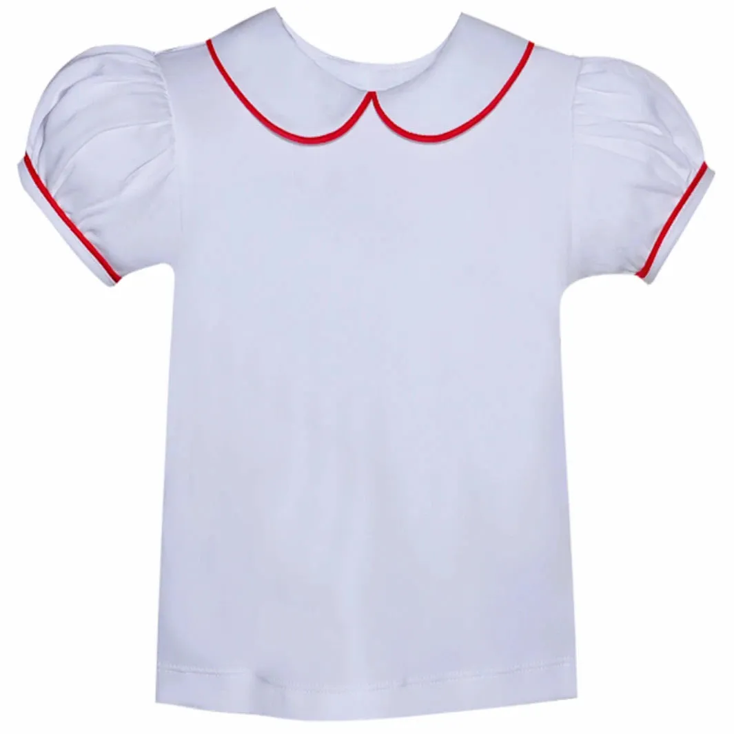 Red Piped Girl Peter Pan Knit Shirt