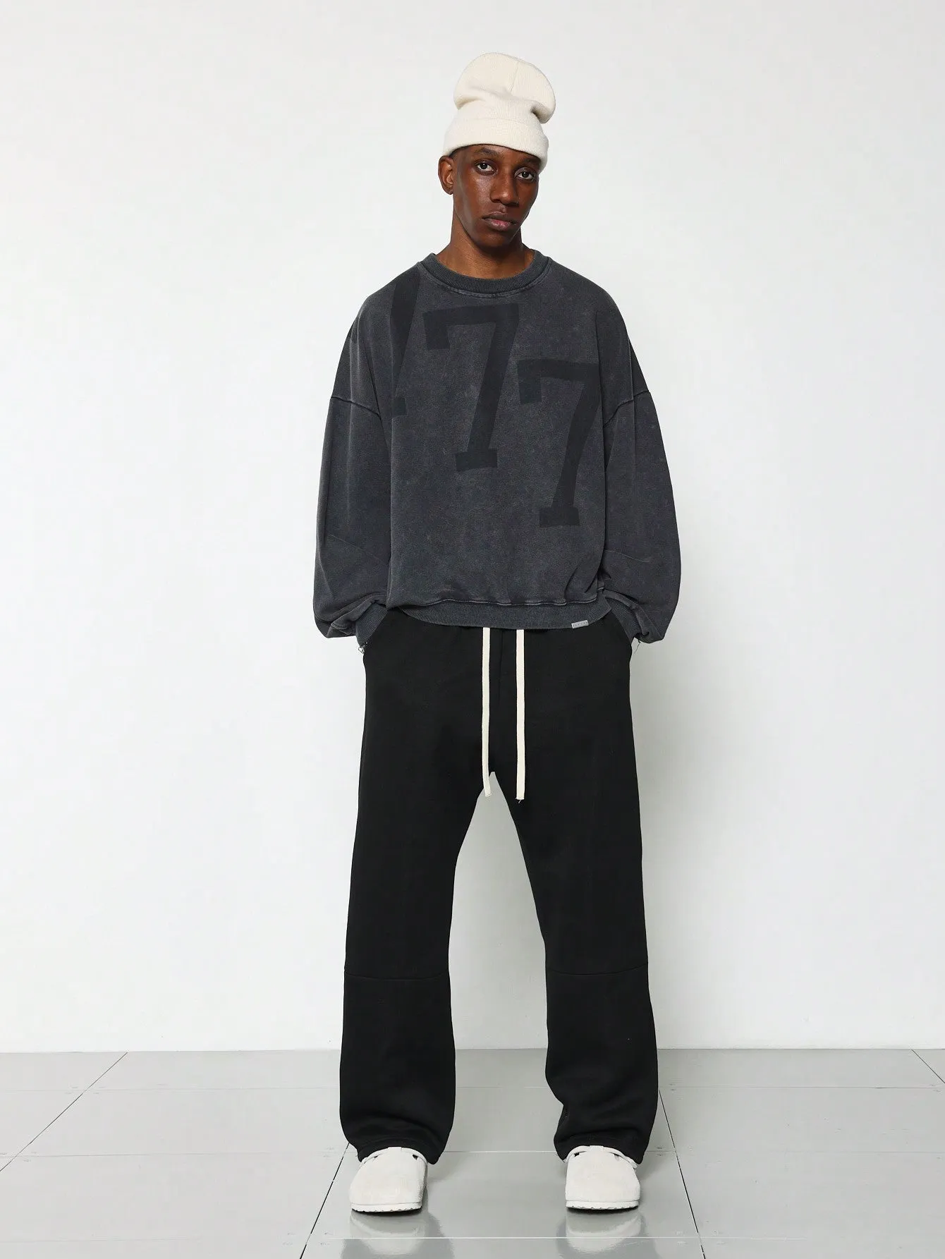 Regular Fit Long Sleeve Washed Sweatshirt With Graphic Print