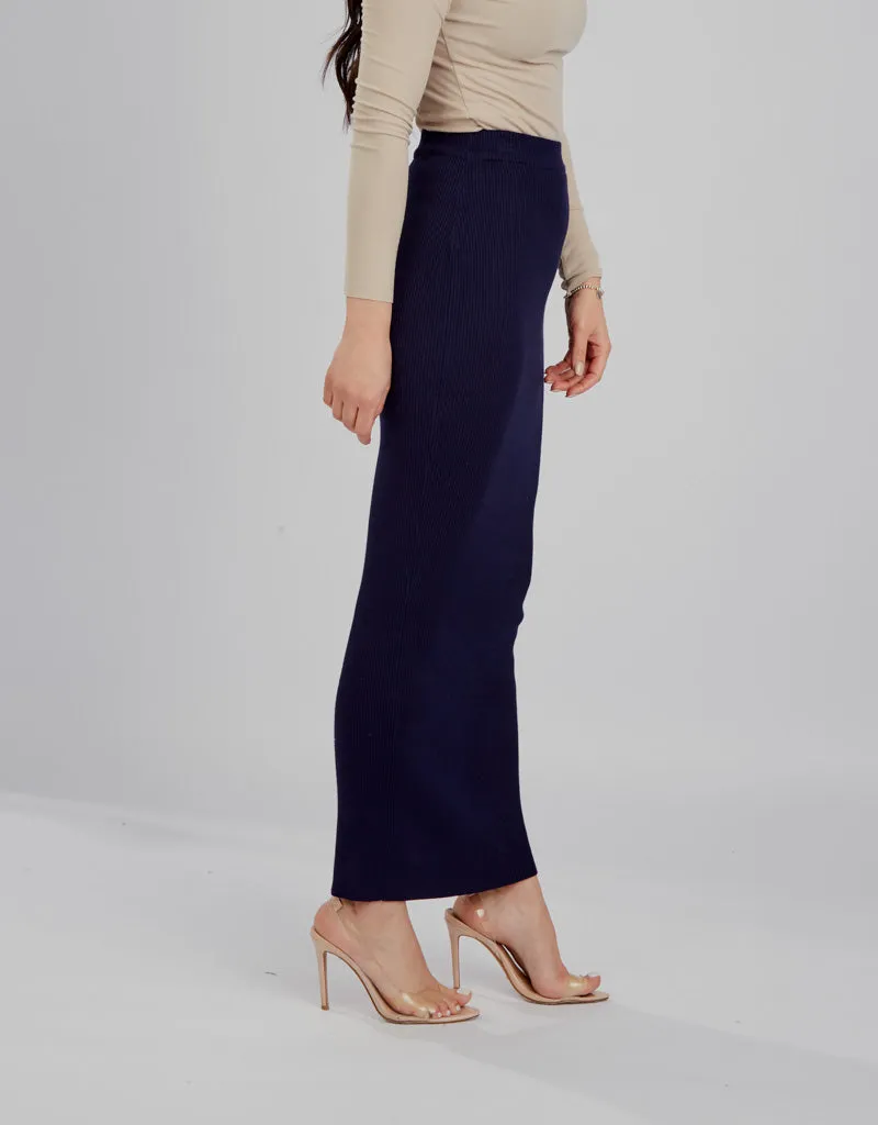 Ribbed Knit Skirt - Navy