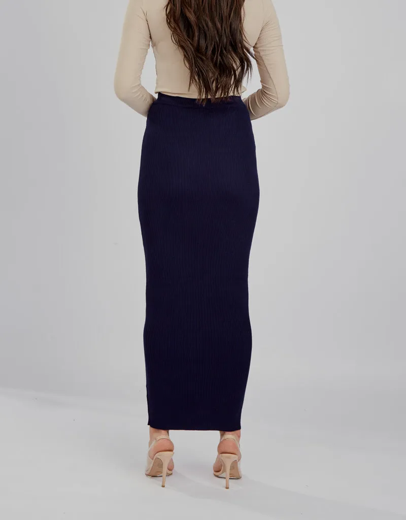 Ribbed Knit Skirt - Navy