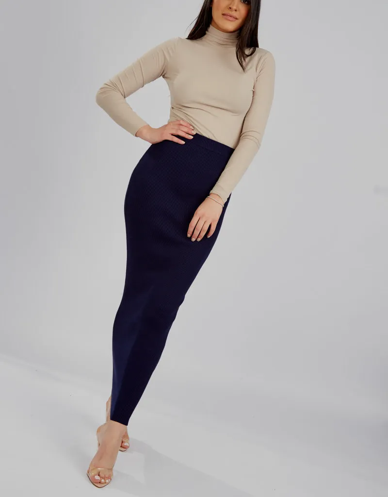Ribbed Knit Skirt - Navy