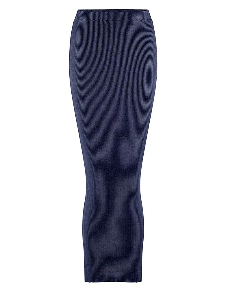 Ribbed Knit Skirt - Navy