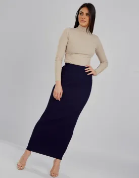 Ribbed Knit Skirt - Navy