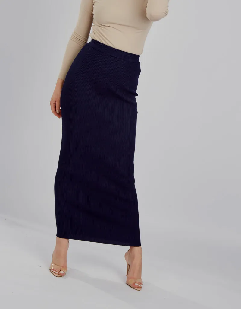 Ribbed Knit Skirt - Navy