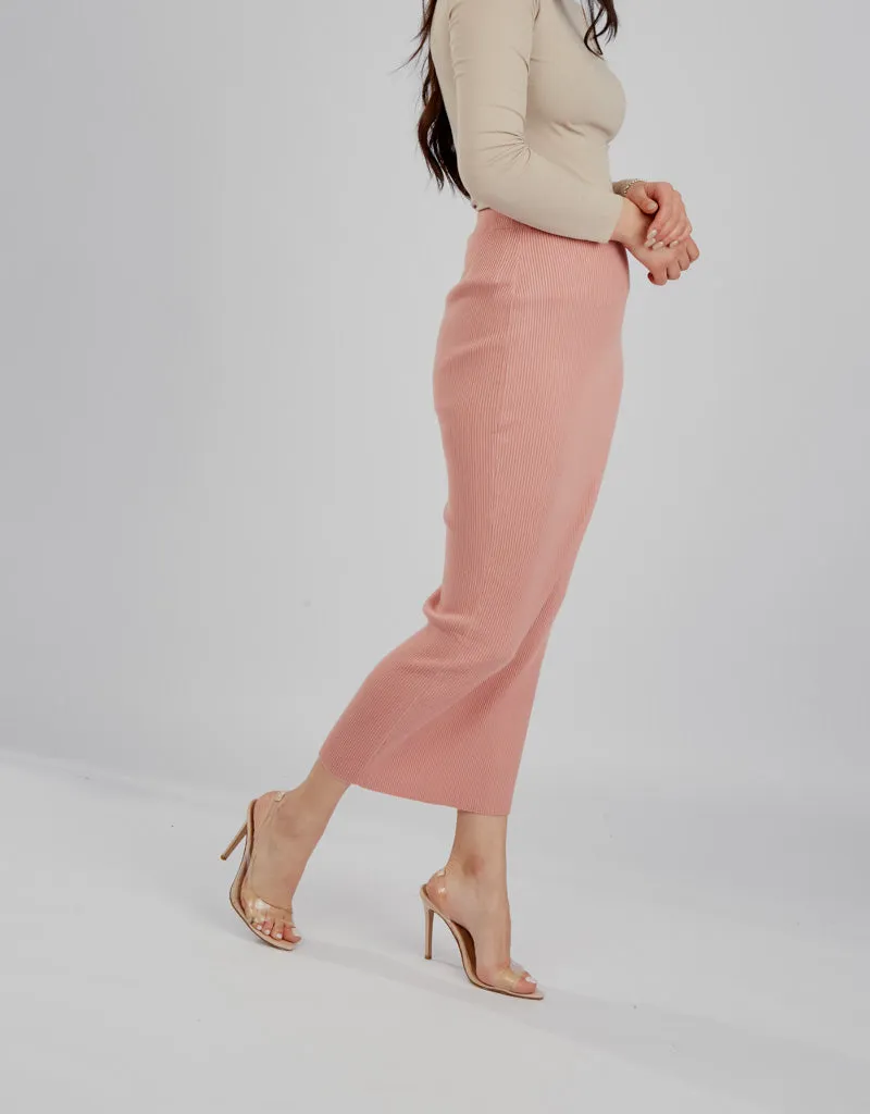 Ribbed Knit Skirt - Shades of Pink