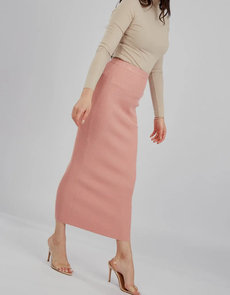Ribbed Knit Skirt - Shades of Pink