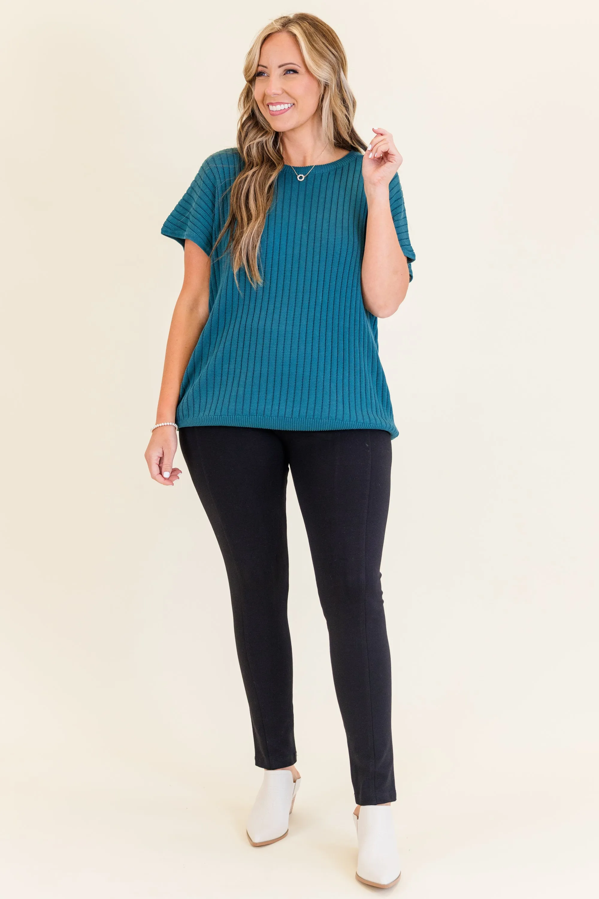 Ribbed Staple Sweater, Jade Green