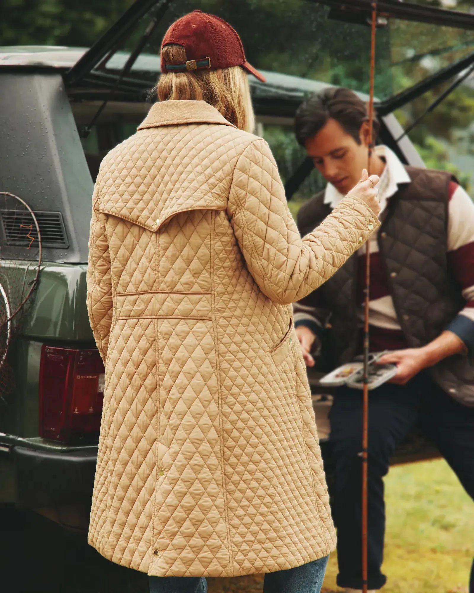 Rosewell Tan Brown Showerproof Longline Diamond Quilted Coat