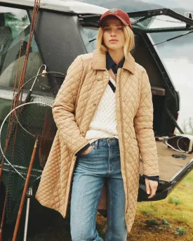 Rosewell Tan Brown Showerproof Longline Diamond Quilted Coat