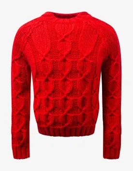 Saint Laurent Red Cable Knit Wool & Mohair Sweater