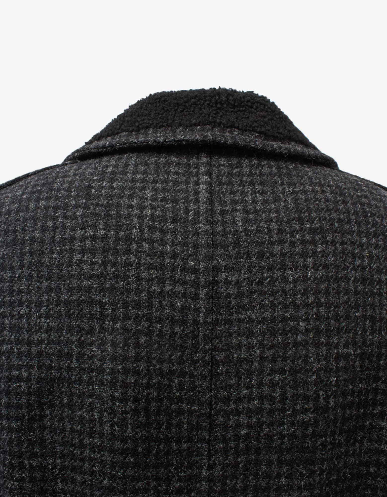 Saint Laurent Shearling Collar Houndstooth Check Coat