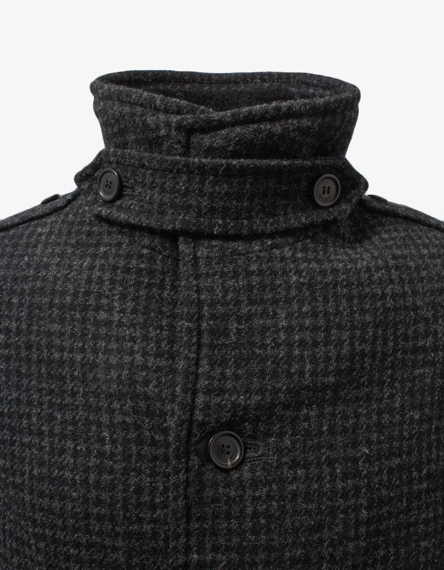 Saint Laurent Shearling Collar Houndstooth Check Coat