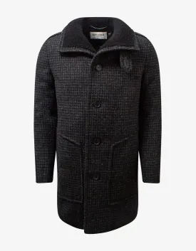 Saint Laurent Shearling Collar Houndstooth Check Coat