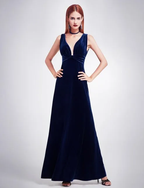 Sexy Velour High Split Evening Dresses Ever Pretty EP07181 Deep V Neck Design Elegant Velvet Evening Gowns New Arrival