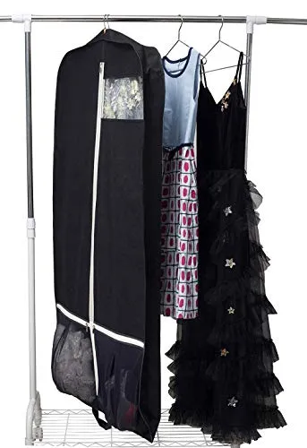 Sleeping Lamb Breathable 60" Dress Garment Bag with Zipper Shoe Pockets Trifold Hanging Clothes Storage Bags Cover for Long Dresses, Wedding Gown, Suits Black