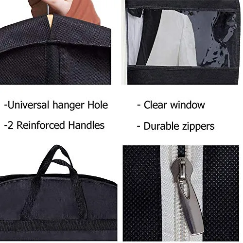 Sleeping Lamb Breathable 60" Dress Garment Bag with Zipper Shoe Pockets Trifold Hanging Clothes Storage Bags Cover for Long Dresses, Wedding Gown, Suits Black