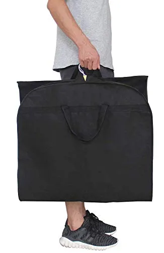 Sleeping Lamb Breathable 60" Dress Garment Bag with Zipper Shoe Pockets Trifold Hanging Clothes Storage Bags Cover for Long Dresses, Wedding Gown, Suits Black