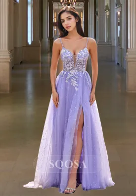 Sweetheart Sleeveless Off-Shoulder Evening Gowns Spaghetti Straps Beaded Applique A-Line Prom Dress