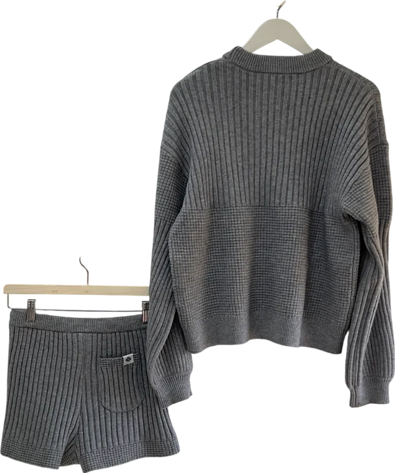 The Couture Club Grey Contrast Knit Oversized Crew & Contrast Knit Mini Shorts UK 8