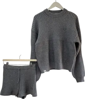 The Couture Club Grey Contrast Knit Oversized Crew & Contrast Knit Mini Shorts UK 8