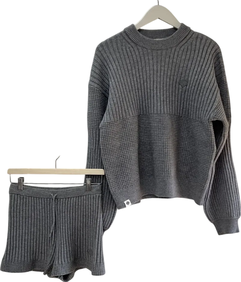 The Couture Club Grey Contrast Knit Oversized Crew & Contrast Knit Mini Shorts UK 8