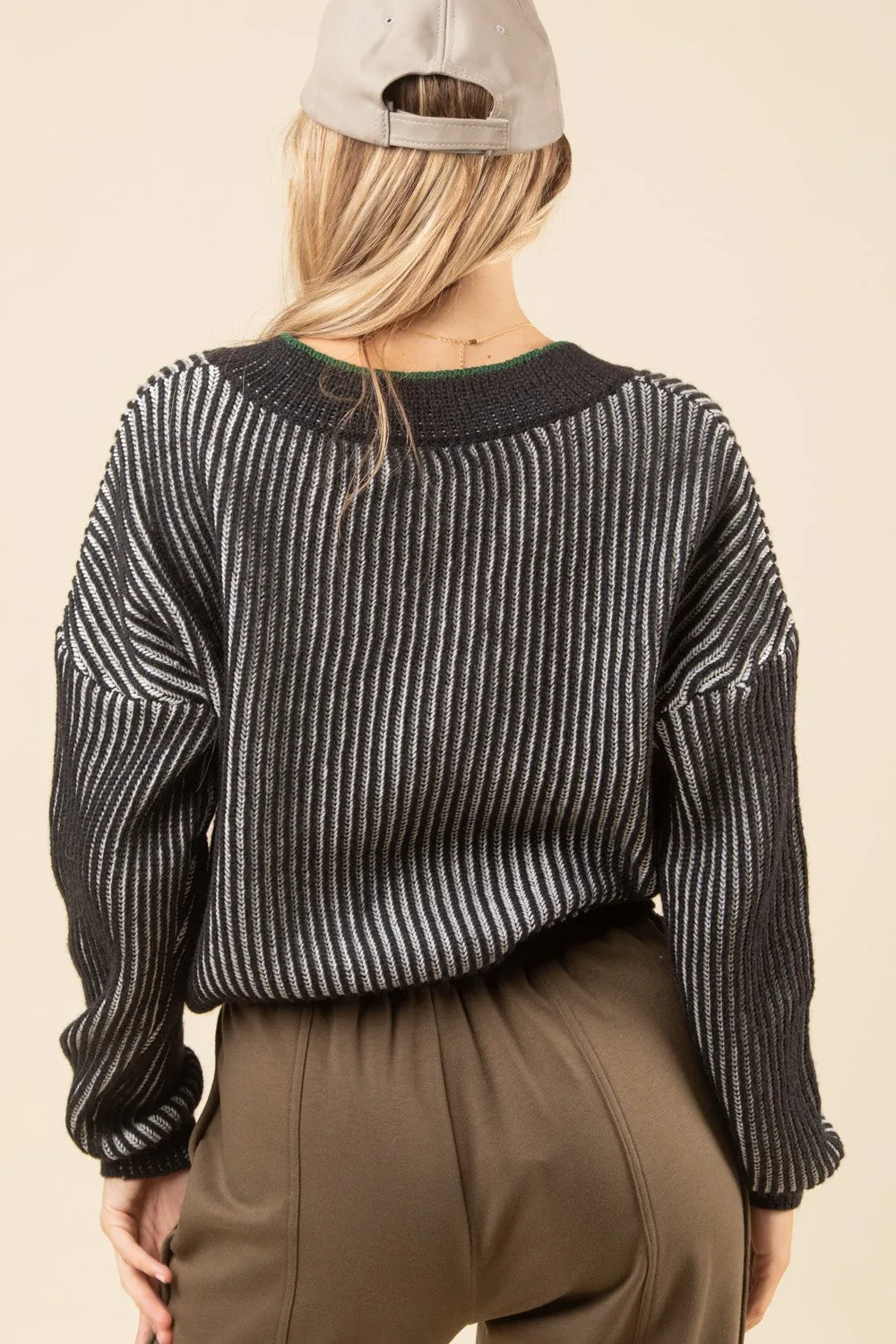 Two-Tone V-Neck Sweater