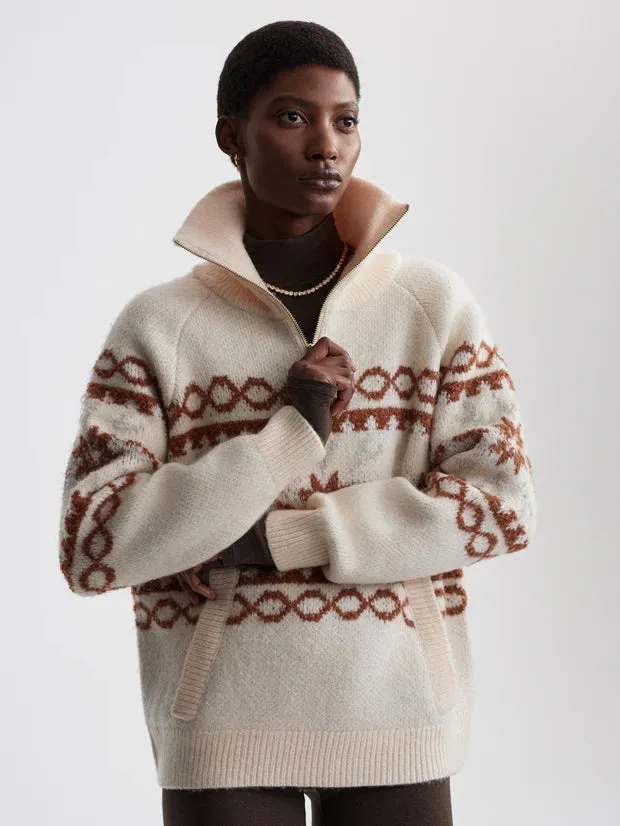 Varley Cai Fairisle Half Zip, Whitecap Grey Fairisle