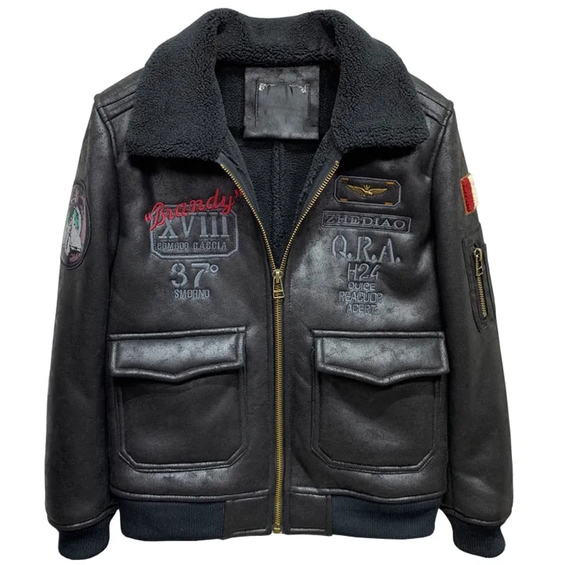 Vintage Big and Tall Mens Fur Lined Coat Plus Size 5XL Winter Automotive Mens Shearling Fur Jacket Embroidered Winter Overcoats