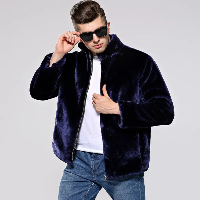 Winter Faux Fur Coats Men  Winter Stand Collar Casual Fur Jackets Warm Windbreaker Zipper Men Fur Coat Size4XL XA151