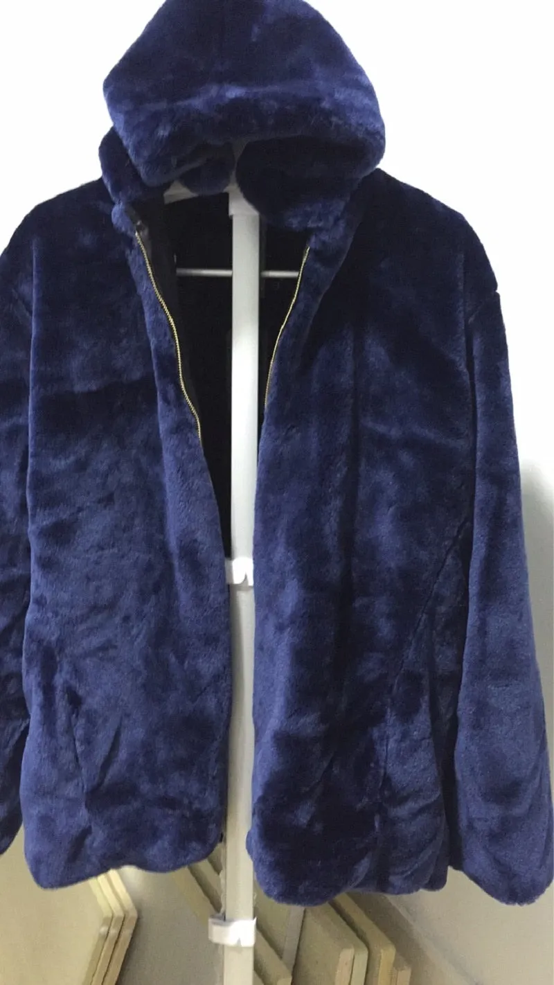 Winter Faux Fur Coats Men  Winter Stand Collar Casual Fur Jackets Warm Windbreaker Zipper Men Fur Coat Size4XL XA151
