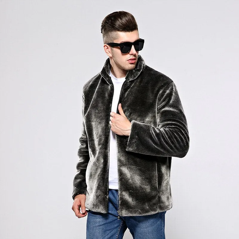 Winter Faux Fur Coats Men  Winter Stand Collar Casual Fur Jackets Warm Windbreaker Zipper Men Fur Coat Size4XL XA151