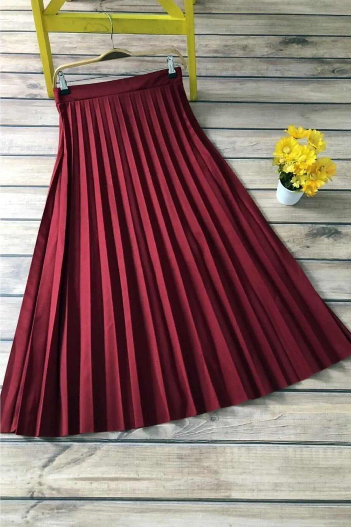 Women-s Khaki Pleated Long Skirt