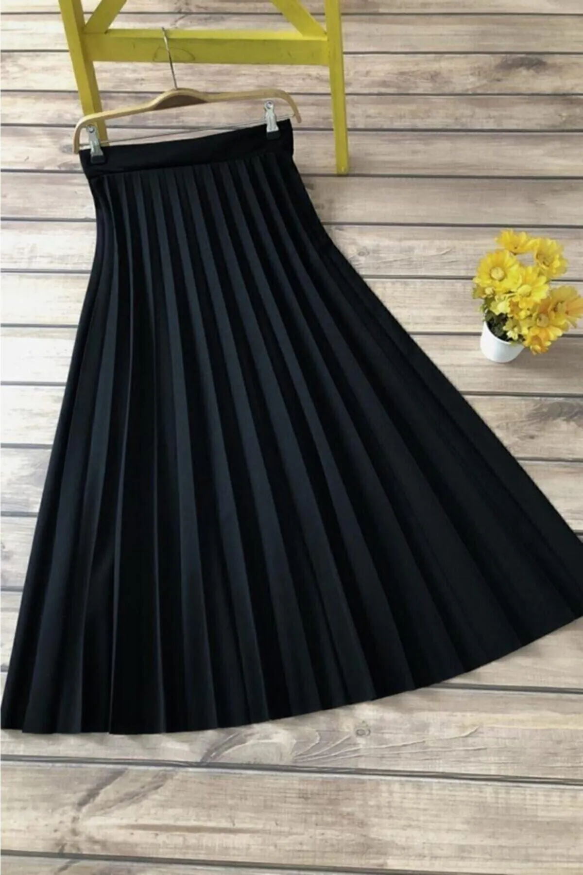 Women-s Khaki Pleated Long Skirt