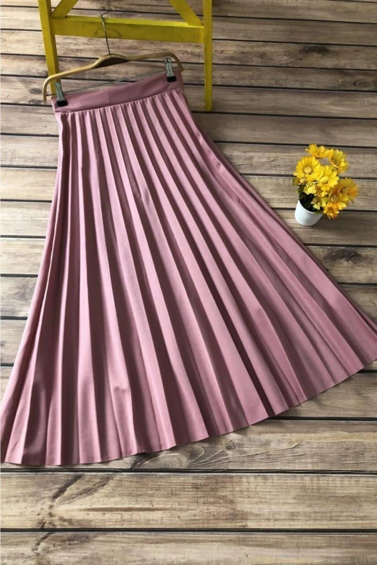 Women-s Khaki Pleated Long Skirt