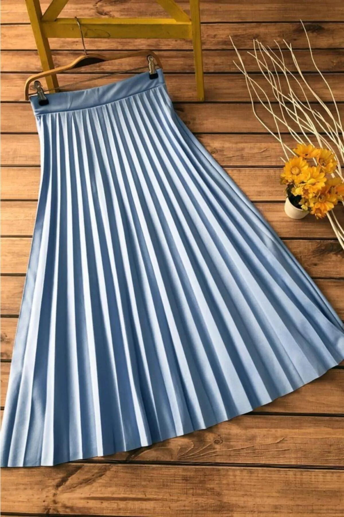 Women-s Khaki Pleated Long Skirt